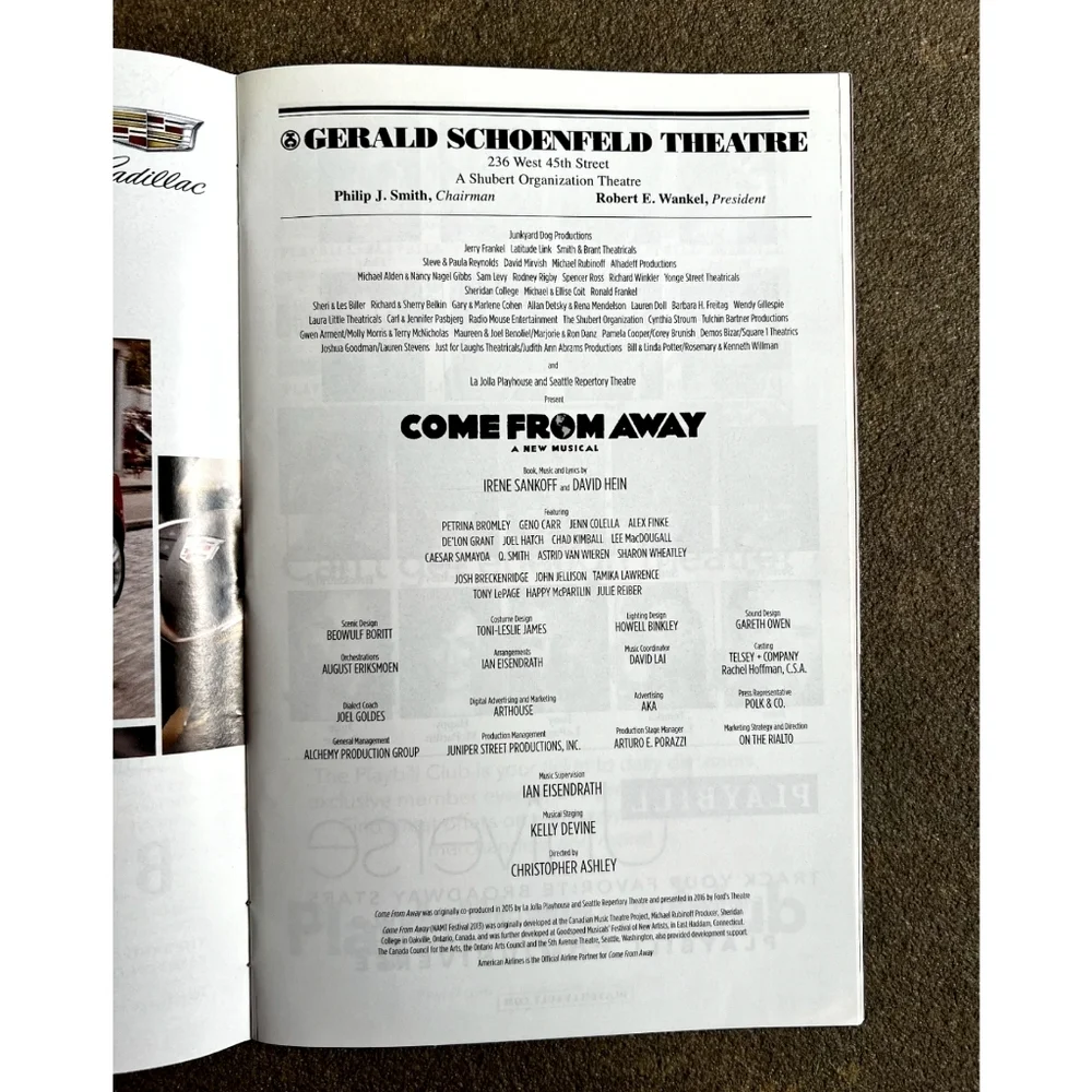 Broadway Playbill▪️Come From Away Original Cast